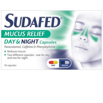Sudafed Mucus Relief Day & Night Capsules X 16 (12 daytime,  4 night-time)