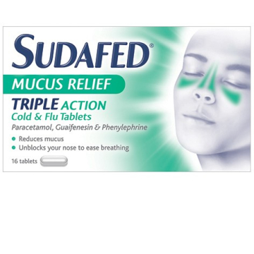 Sudafed Mucus Relief Triple Action Cold & Flu Tablets X 16