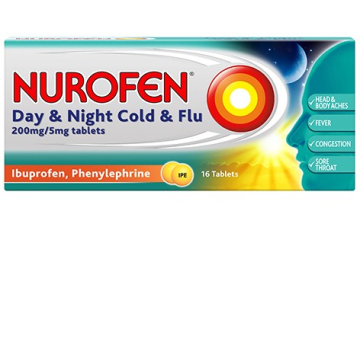Nurofen Day & Night Cold & Flu 200mg/5mg Tablets X 16