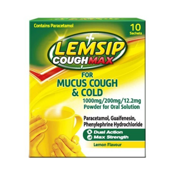 Lemsip Cough Max for Mucus Cough & Cold 1000mg/200mg/12.2mg Powder for Oral Solution X 10 sachets