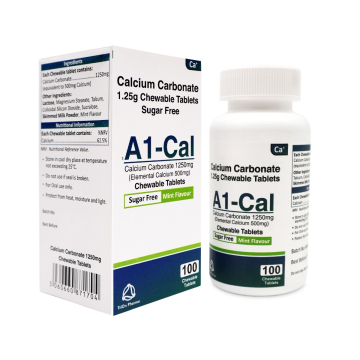 A1-Cal Calcium Carbonate 1250mg (equivalent to 500MG Calcium) Chewable 100 Tablets