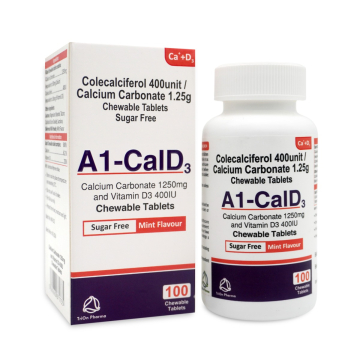 A1-CalD3 Calcium Carbonate 1250mg (equivalent to 500MG Calcium) plus D3 400iu Chewable 100 Tablets