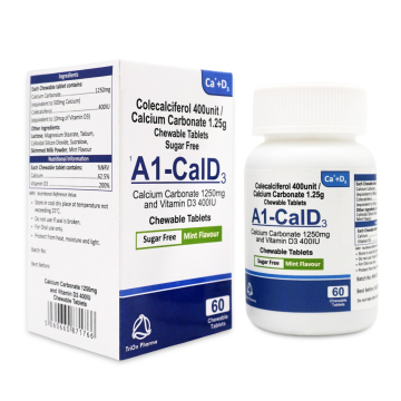 A1-CalD3 Calcium Carbonate 1250mg (equivalent to 500MG Calcium) plus D3 400iu Chewable 60 Tablets