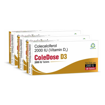 3 Packs ColeDose Vitamin D3 2000IU Premium Vitamin Tablets - 3 Months Supply