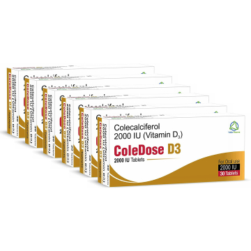 6 Packs ColeDose Vitamin D3 2000IU Premium Vitamin Tablets - 6 Months Supply